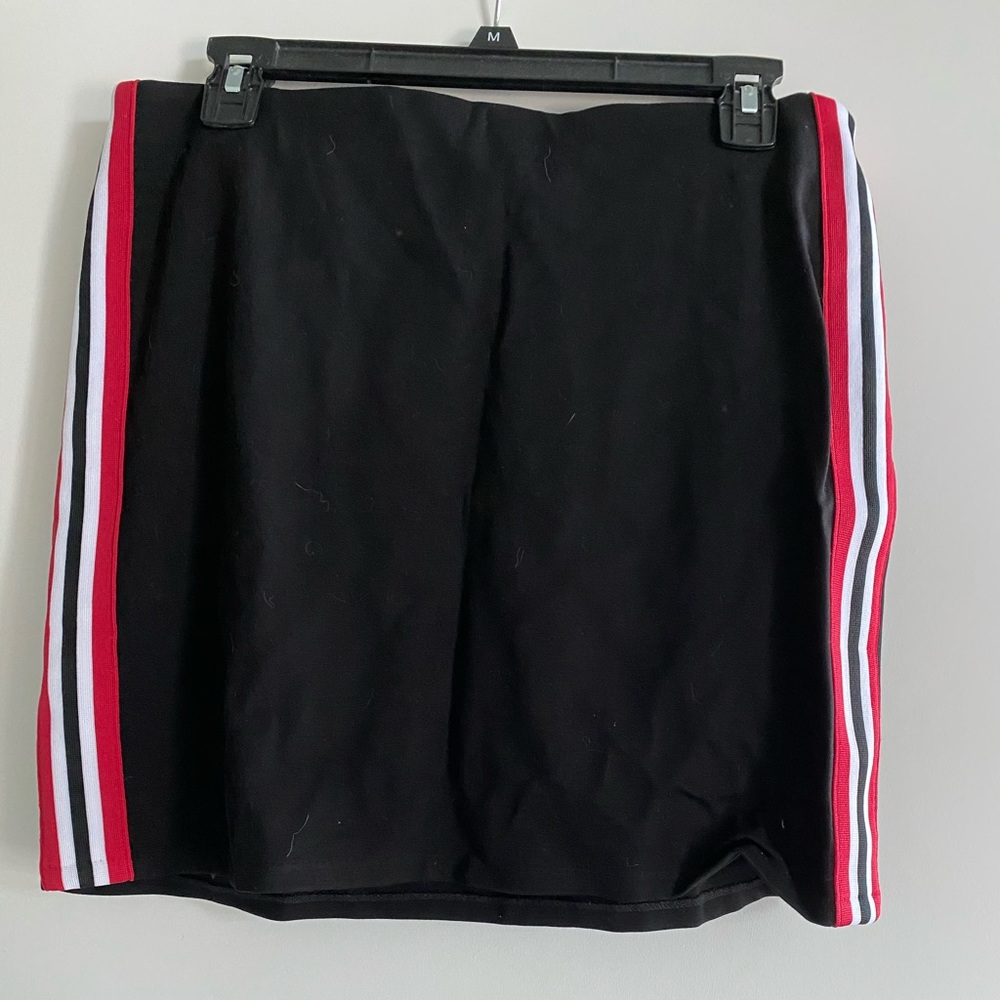 H&M black mini skirt with red & white racer stripe